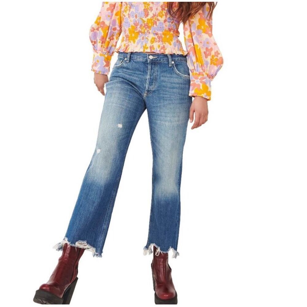 FREE PEOPLE STRAIGHT UP BAGGY MEDIUM WASH HIGH RISE JEANS size 25